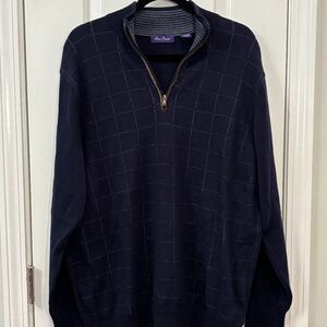 Alan Flusser Extra Large (XL) Navy Blue Quarter Zip Sweater Pullover